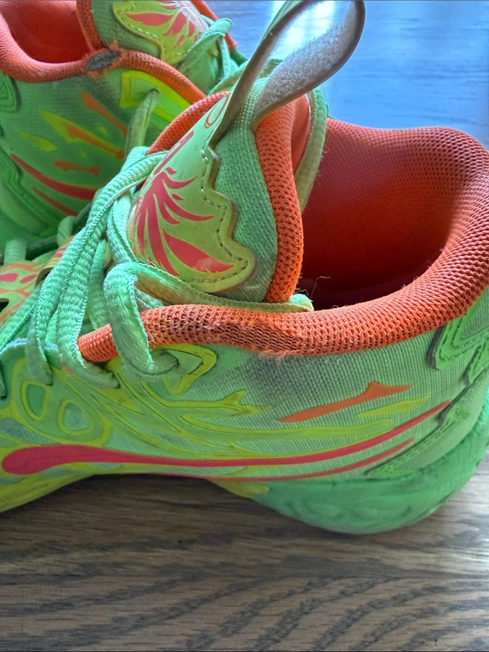 Puma x LaMelo Ball Kids Neon Green and Orange Basketball High-Top Sneakers